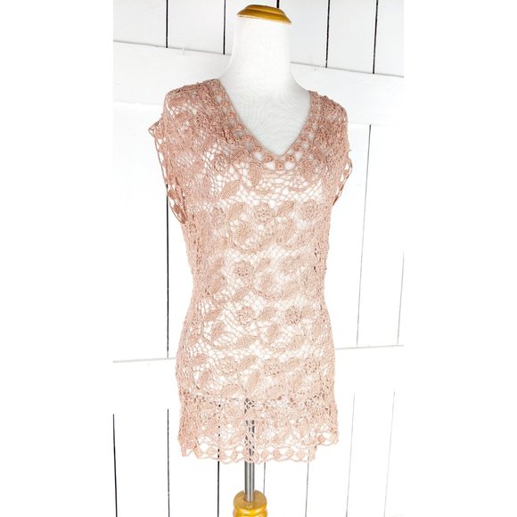 Vintage crochet cap sleeve sheer pullover blouse cover up - Picture 3 of 4